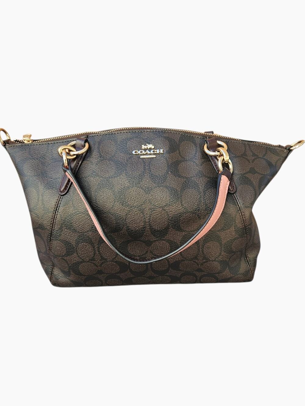 Coach Signature Brown Coated Canvas Small Kelsey Satchel